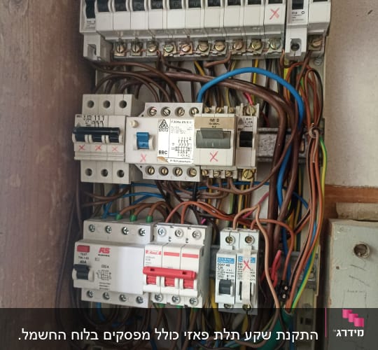 לוח חשמל עם חוטים ומפסקים שונים